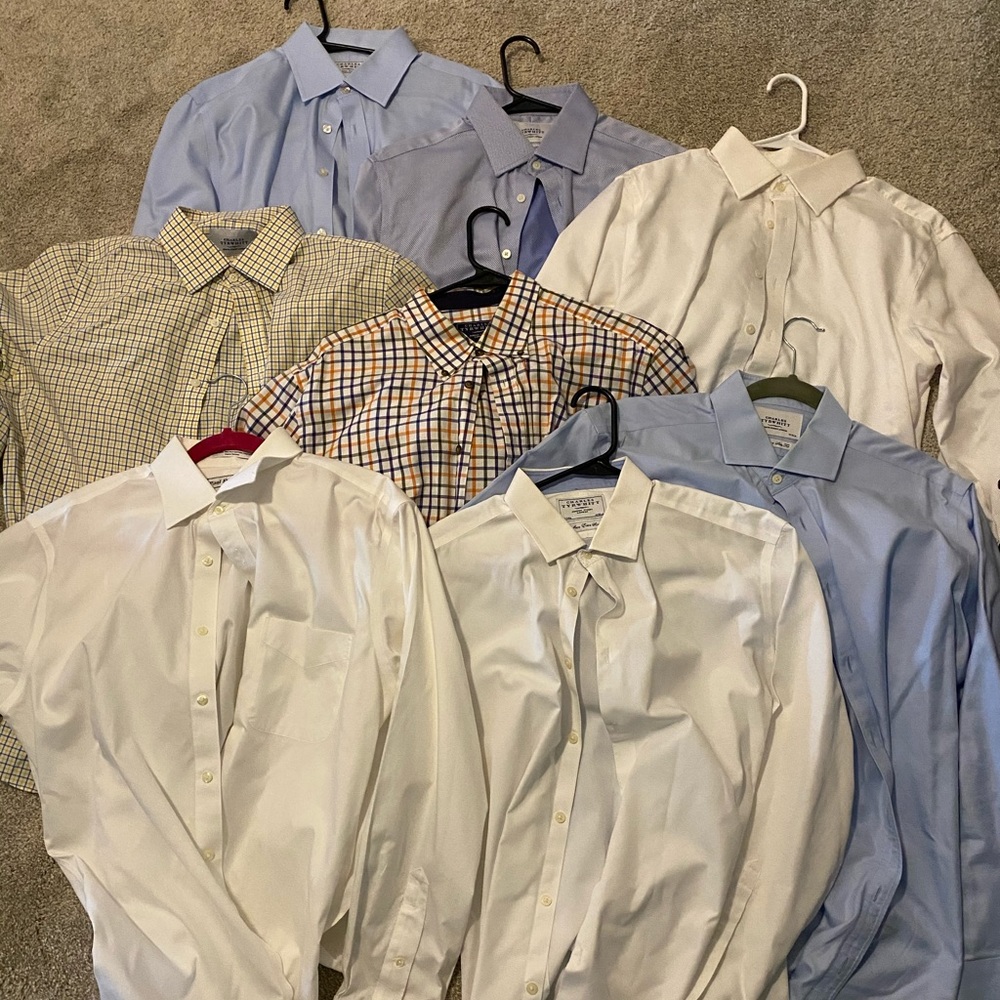 8 Charles tyrwhitt dress shirts white blue L